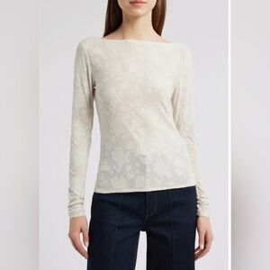 033 RAG & BONE Women's Angel Floral Jacquard Boat Neck Top, White, Medium